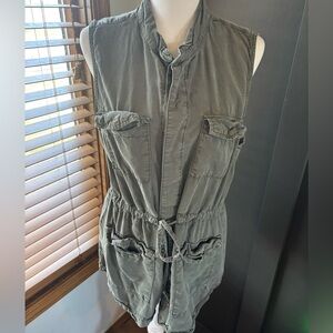 A.N.A Olive Utility Safari Vest Drawstring Waist Cargo Pocket Lyocell Large